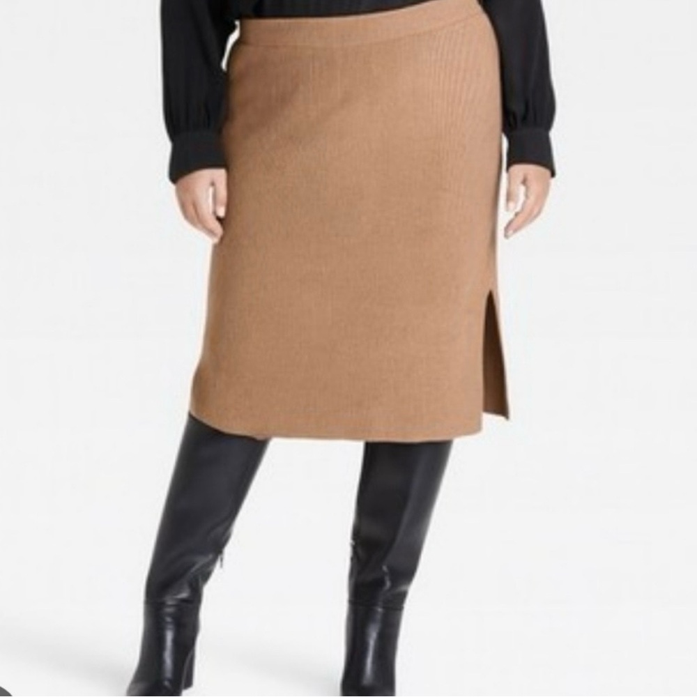 2/$30 Ava & Viv Classic Brown Pencil Skirt Sz XXL Ribbed Textured Knitted